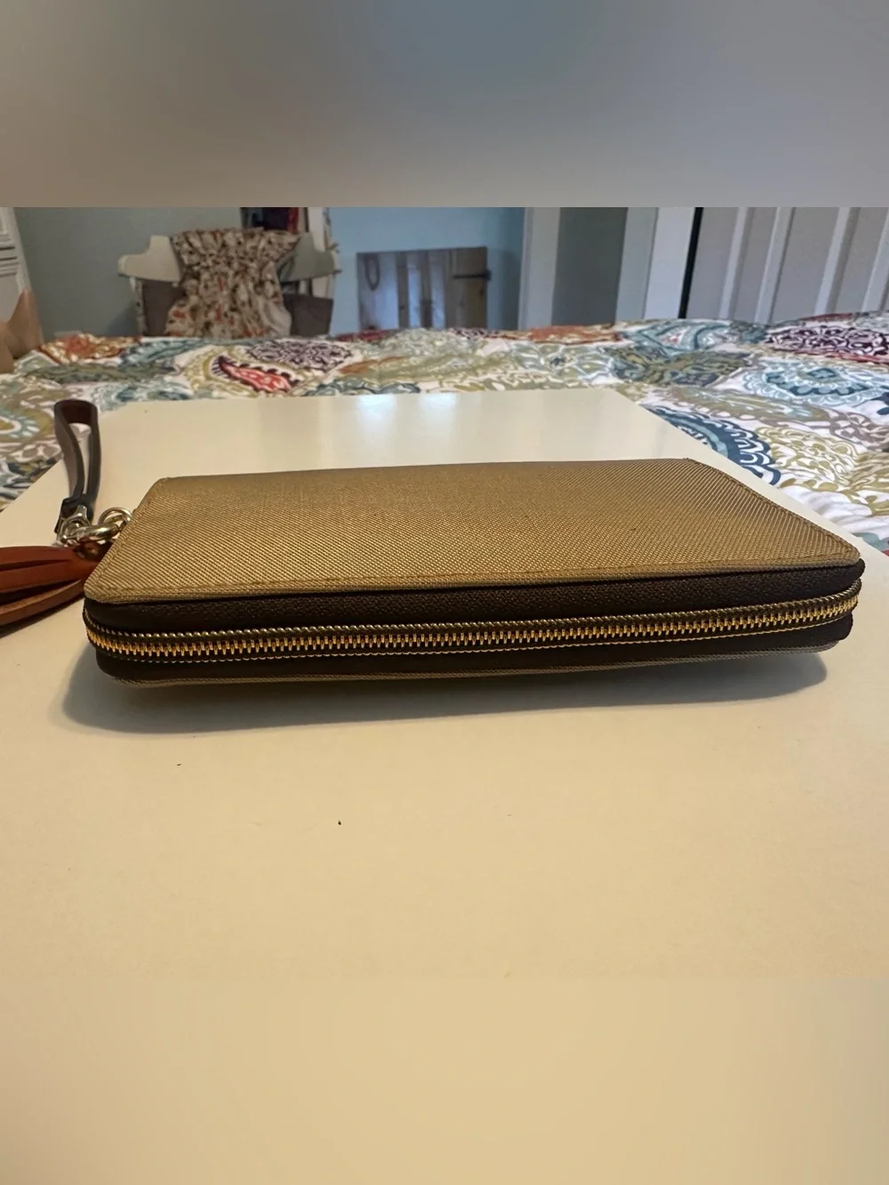 Dooney & Bourke Pebble Grain Zip Around Wristlet Wallet Taupe Beige